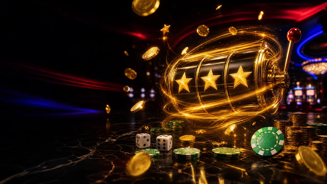 Gulungan slot berputar dengan cahaya emas