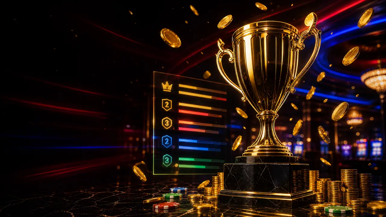 Piala emas dengan papan peringkat holografik